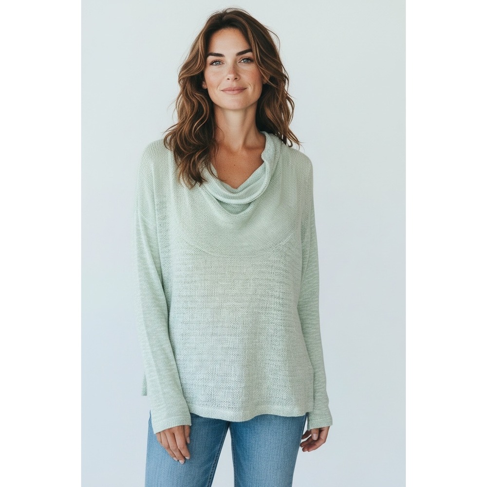 Sanctuary Light Green Cowl Neck Open Knit Sweater Linen Blend Sz S